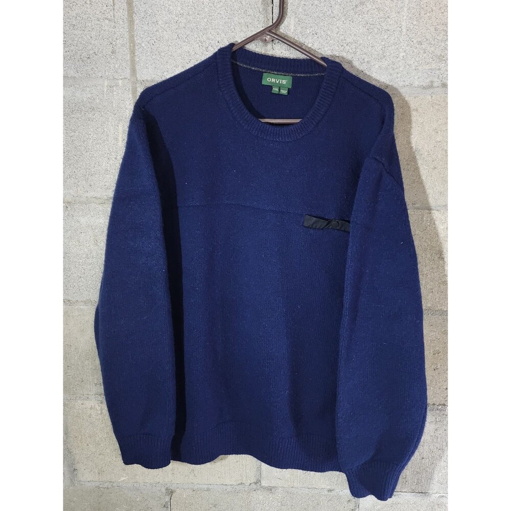 Orvis Long Sleeve Crewneck Chest Pocket Ribbed Knit Men's Sweater Blue Size XXL